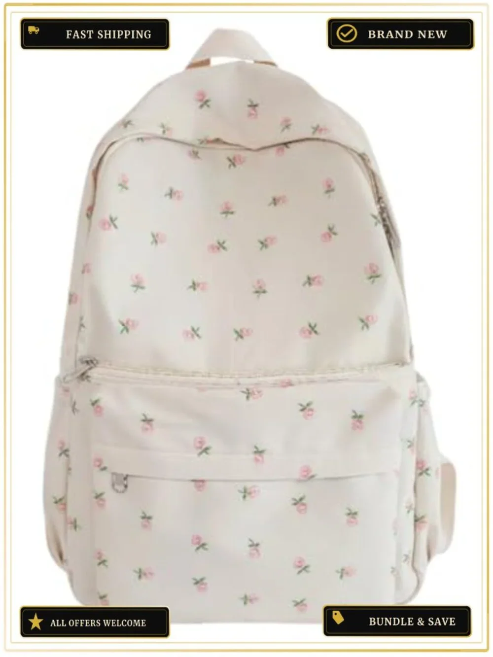 Cute Preppy Floral Nylon Backpack Daypack Laptop Bag
